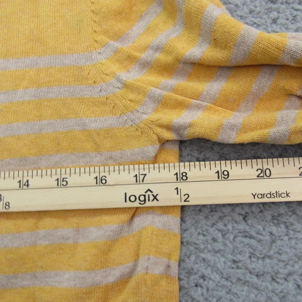 Croft & Barrow Women's Yellow‎ Striped Cotton Knit Top Button Detail Med